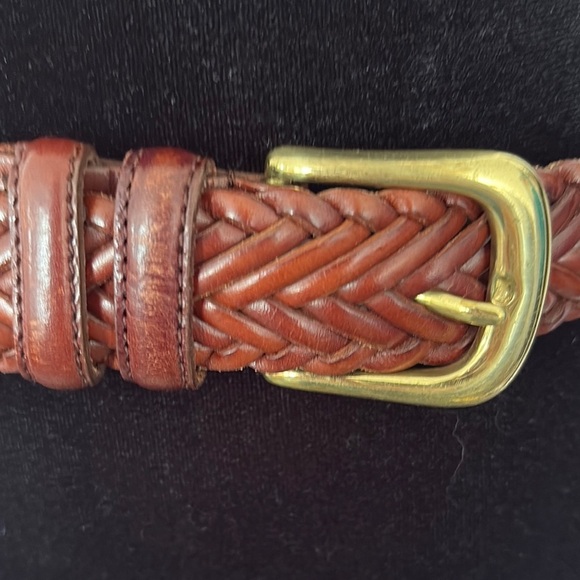 Brown Leather Braided Belt with Brass Buckle - Picture 3 of 10